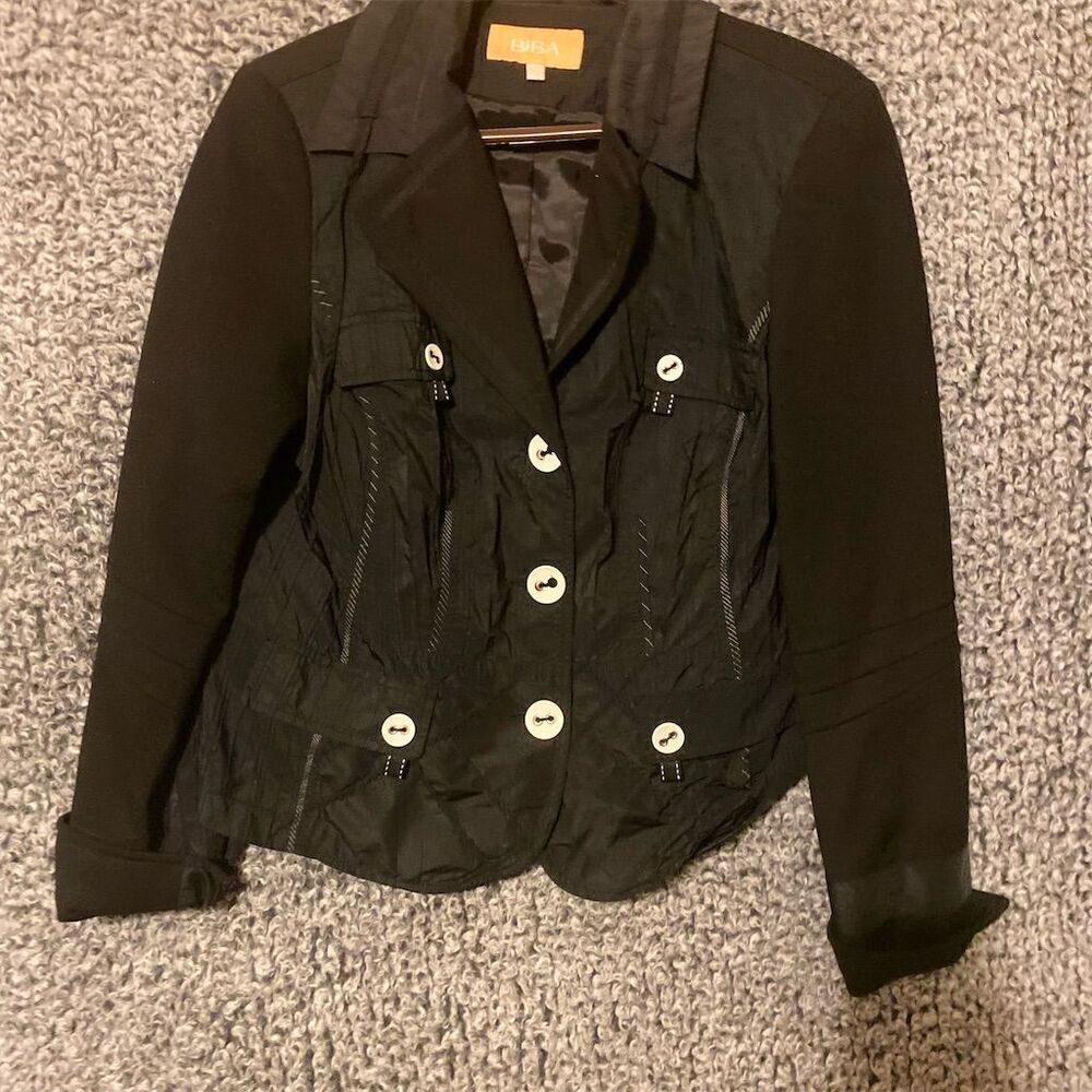 Vintage BIBA Women's Black Jacket Size 10 Button Closure Elegant Design